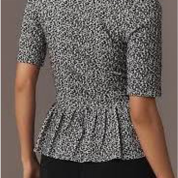 Anthropologie Maeve Leopard Print Scoop Neck Peplum Top Black White Size Small - Picture 3 of 9